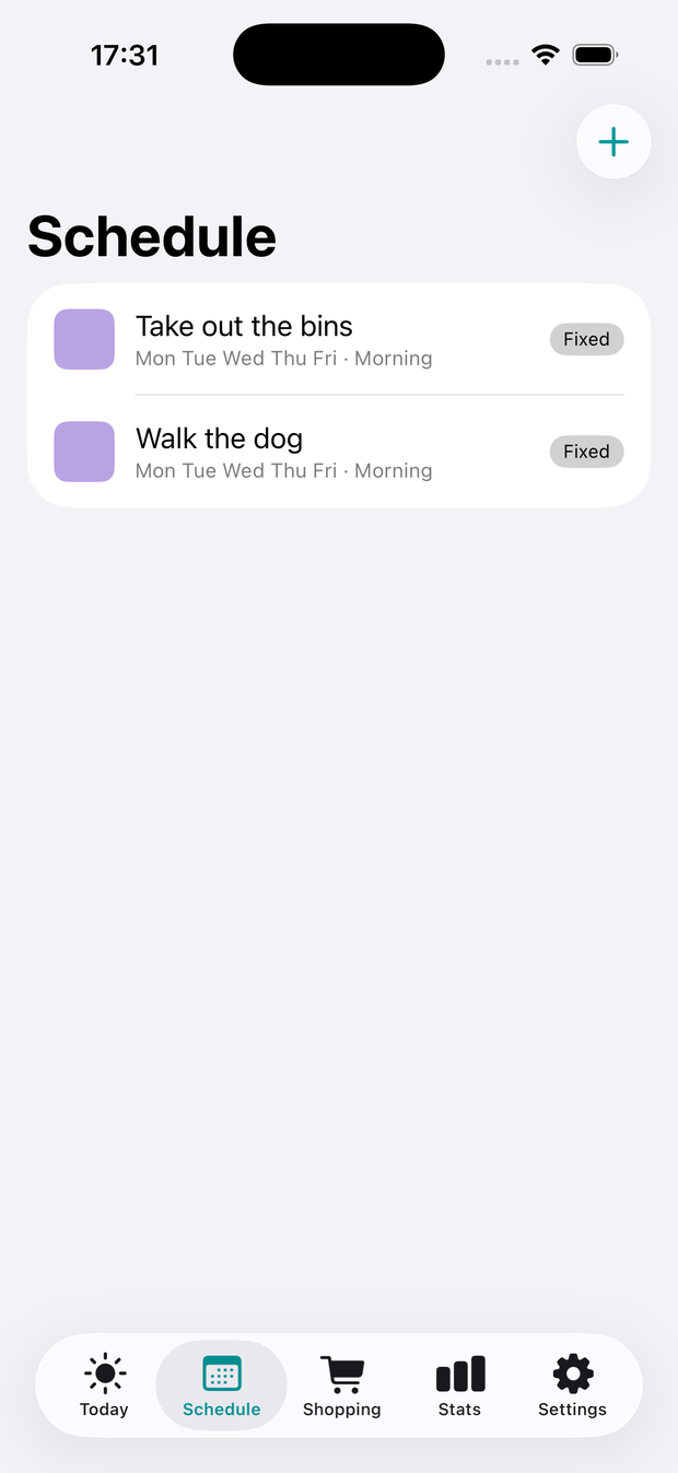 ChoreMe schedule screen