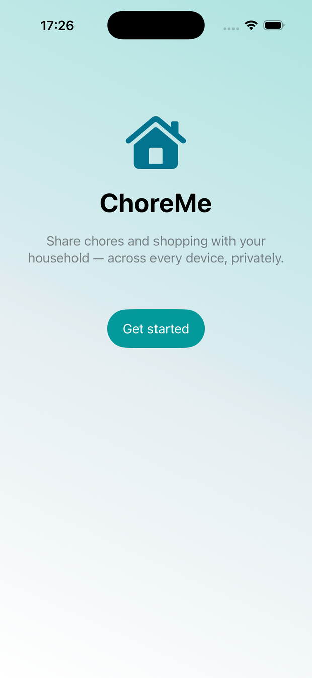 ChoreMe welcome screen