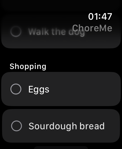 ChoreMe on Apple Watch — shopping list